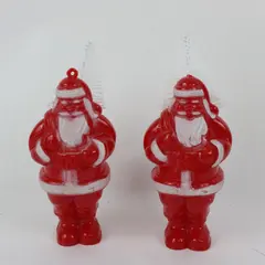 Set of 2 Santa Claus Christmas Hard Plastic Figurines Red White