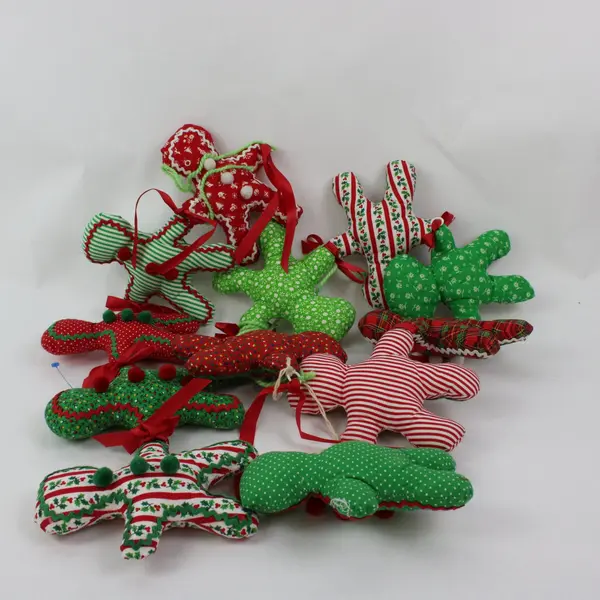 Lot of 12 Christmas Gingerbread Man Plush Fabric Ornaments
