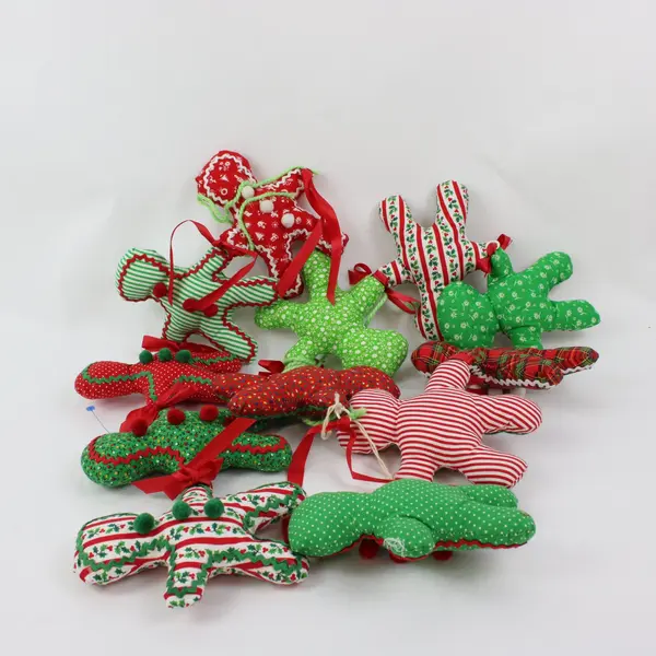 Lot of 12 Christmas Gingerbread Man Plush Fabric Ornaments