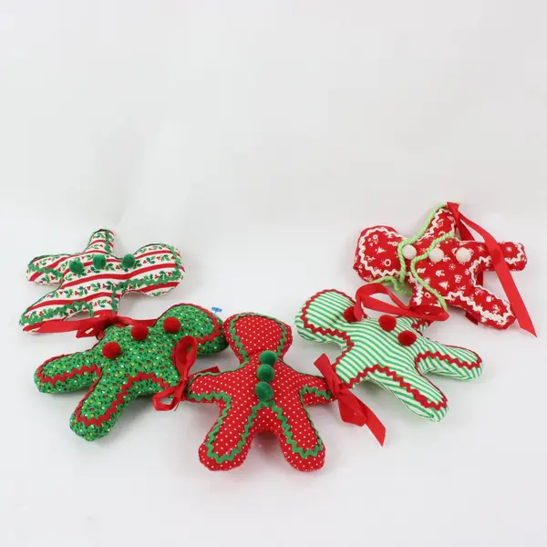 Lot of 12 Christmas Gingerbread Man Plush Fabric Ornaments