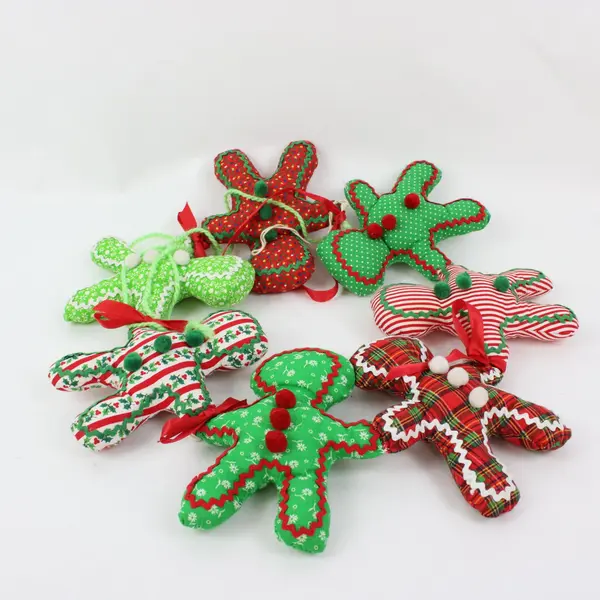 Lot of 12 Christmas Gingerbread Man Plush Fabric Ornaments