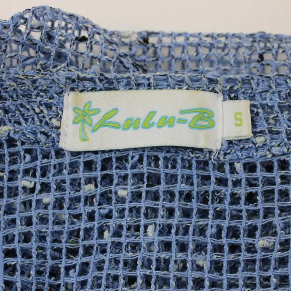 Lulu-B Women's Small Blue White Speckled Open Knit Boho Shrug Wooden Buttons