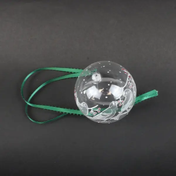 Clear Glass Bird Christmas Ornament White Red Berry Hanging