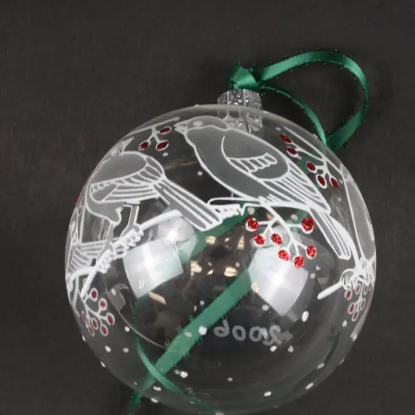 Clear Glass Bird Christmas Ornament White Red Berry Hanging
