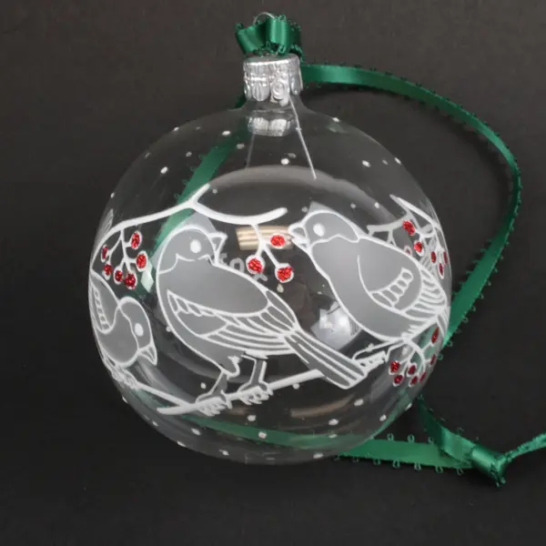 Clear Glass Bird Christmas Ornament White Red Berry Hanging