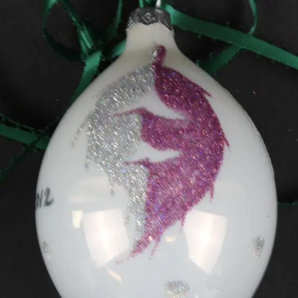 Christmas Cottage 2012 Glass Christmas Ornament White Pink Green Ribbon Boxed