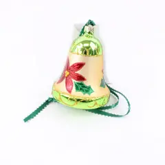 Blown Glass Poinsettia Bell Christmas Ornament Red Green Gold
