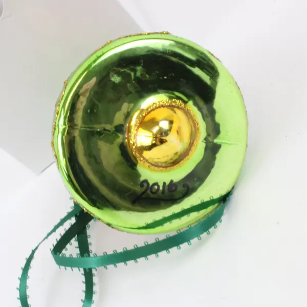Blown Glass Poinsettia Bell Christmas Ornament Red Green Gold