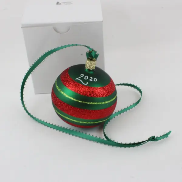 2020 Red Green Glitter Christmas Tree Ornament Round