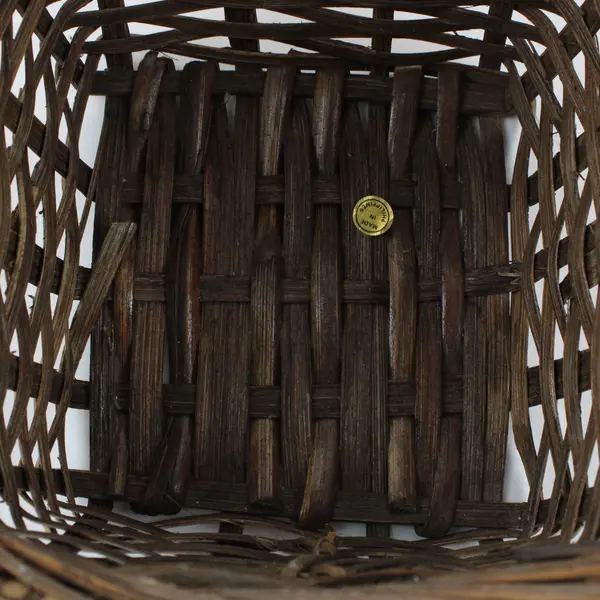 Woven Wicker Basket Blue White Ceramic Accents 11"