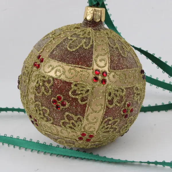 Christmas Cottage Red Gold Glitter Ornate Christmas Tree Ornament
