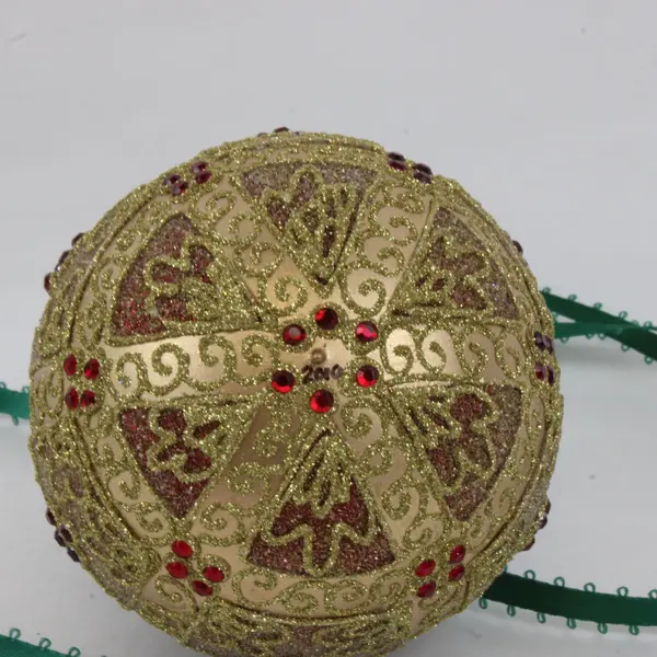 Christmas Cottage Red Gold Glitter Ornate Christmas Tree Ornament