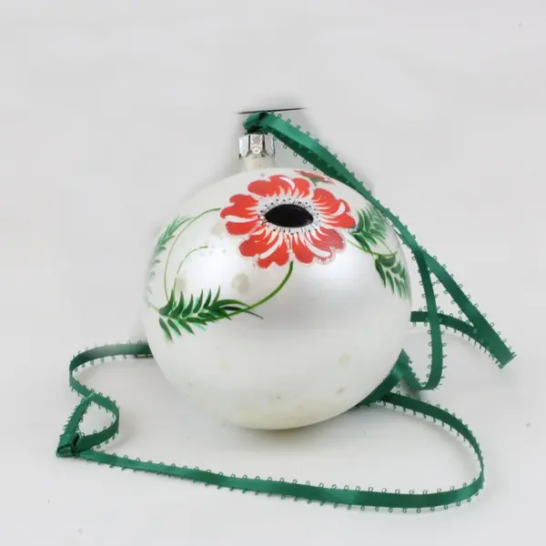 Christmas Cottage Hand Painted Floral Christmas Ornament Ball Red White Green