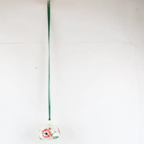 Christmas Cottage Hand Painted Floral Christmas Ornament Ball Red White Green