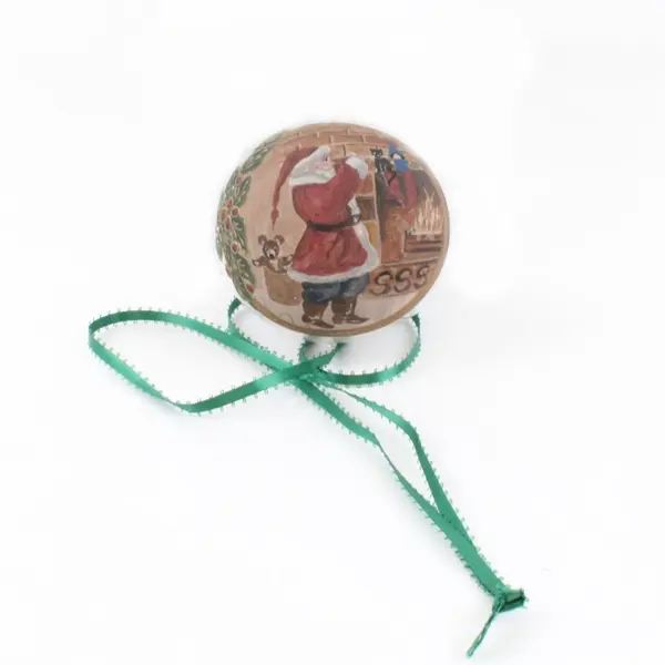 Hand Painted Glass Christmas Ornament Santa