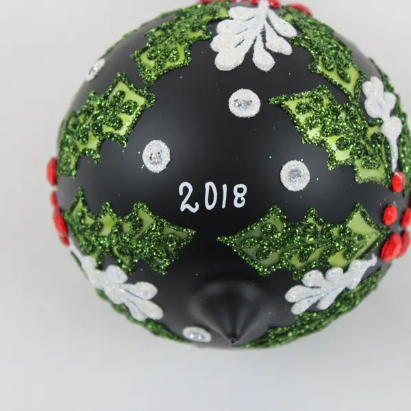 Hand-Painted Black Floral Rhinestone Glitter Christmas Ornament