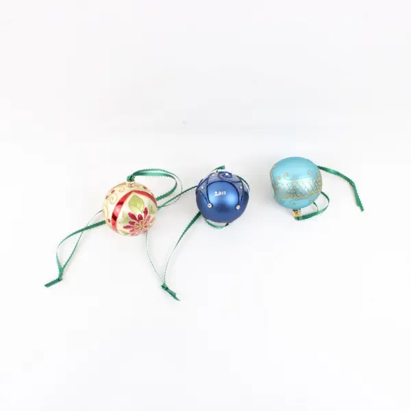 Christmas Cottage Lot of 3 Christmas Ball Ornaments Blue Teal Poinsettia