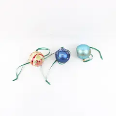 Christmas Cottage Lot of 3 Christmas Ball Ornaments Blue Teal Poinsettia