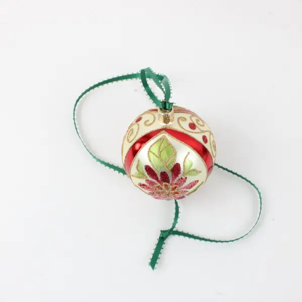 Christmas Cottage Lot of 3 Christmas Ball Ornaments Blue Teal Poinsettia