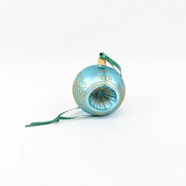 Christmas Cottage Lot of 3 Christmas Ball Ornaments Blue Teal Poinsettia