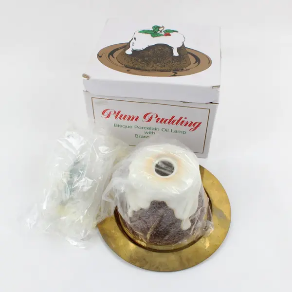 Department 56 Plum Pudding 46230 Bisque Porcelain Oil Lamp Brass Plate Box