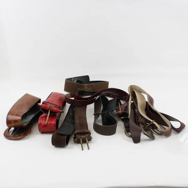 Lot of 9 Faux Leather Belts M-L 5466 Mixed Styles DIY Crafts Repurpose FLAWED