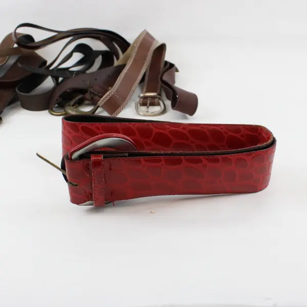 Lot of 9 Faux Leather Belts M-L 5466 Mixed Styles DIY Crafts Repurpose FLAWED
