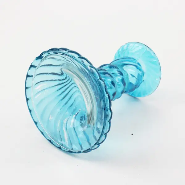 Blue Glass Candlestick Holder Swirl Twisted Textured Taper Candle