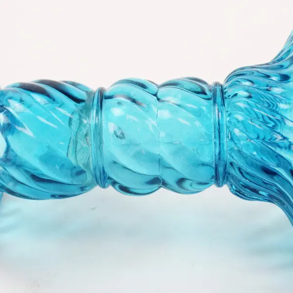 Blue Glass Candlestick Holder Swirl Twisted Textured Taper Candle
