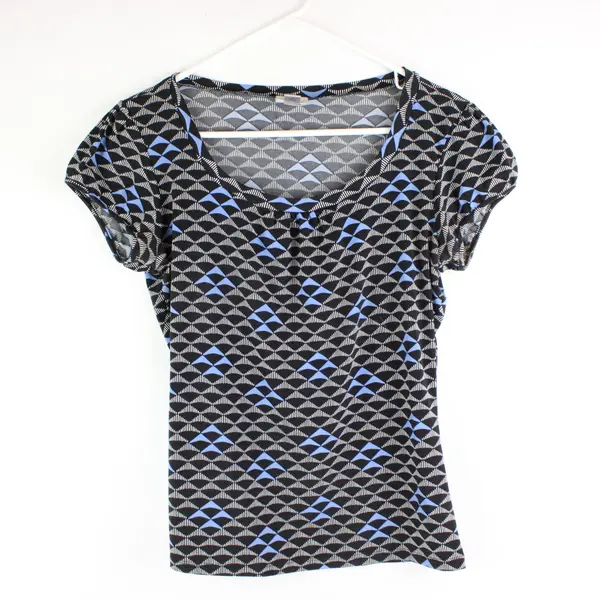 Worthington Women's Medium Geometric Top Black White Blue