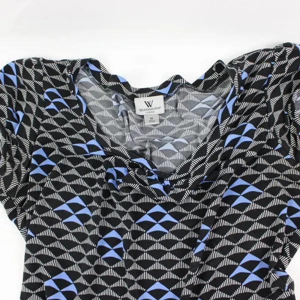 Worthington Women's Medium Geometric Top Black White Blue
