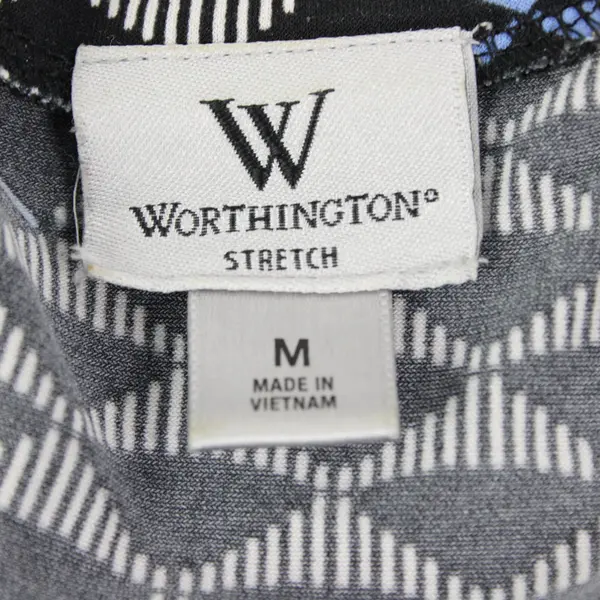 Worthington Women's Medium Geometric Top Black White Blue