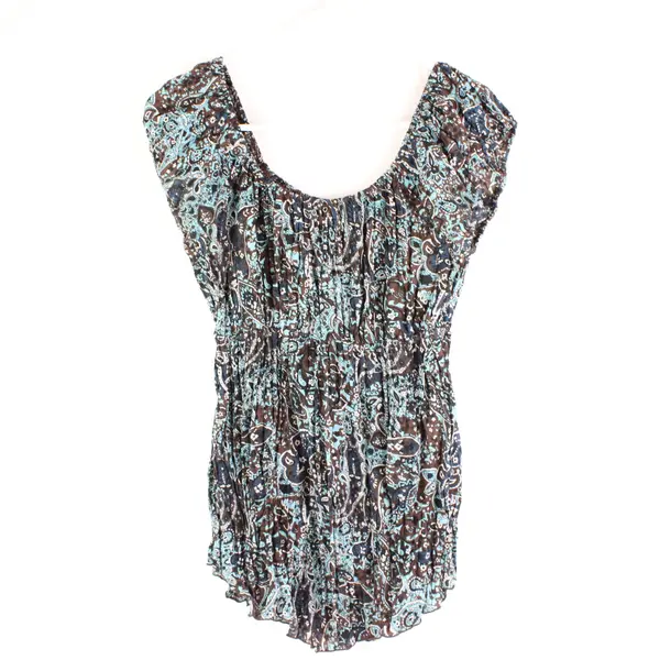 Apt. 9 Women's Navy Blue Paisley Floral Off-Shoulder Blouse Large