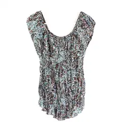 Apt. 9 Women's Navy Blue Paisley Floral Off-Shoulder Blouse Large