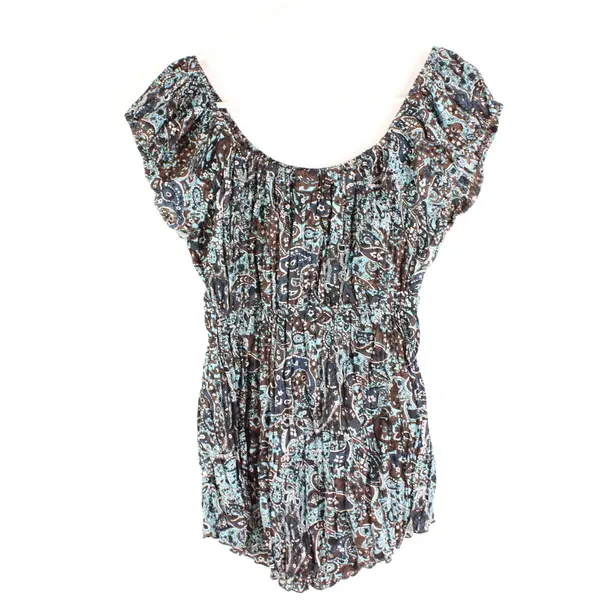 Apt. 9 Women's Navy Blue Paisley Floral Off-Shoulder Blouse Large