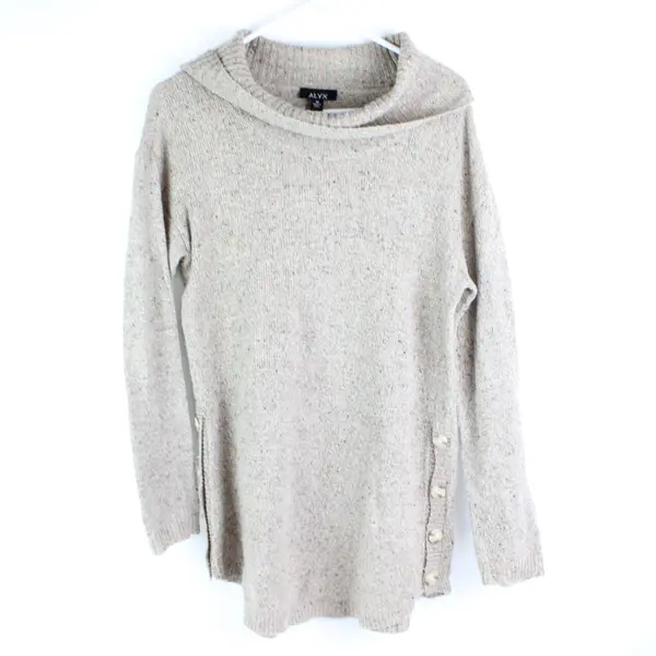 Alyx Women's M Beige Knit Metallic String Turtleneck Sweater Side Button