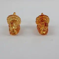 Lot of 2 Celebration Turkey Amber Glass Napkin Rings Thanksgiving