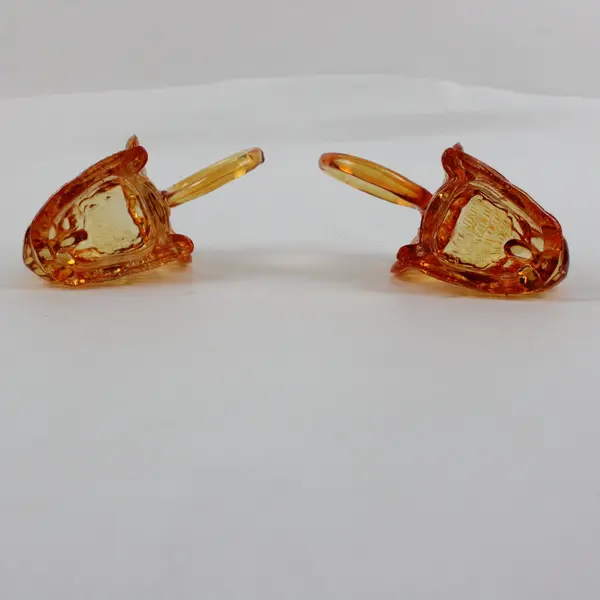 Lot of 2 Celebration Turkey Amber Glass Napkin Rings Thanksgiving