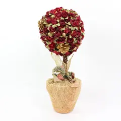 Artificial Rose Topiary Burgundy Cream Burlap Wrapped Pot Decor