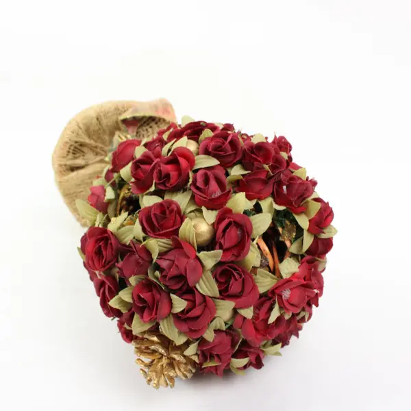 Artificial Rose Topiary Burgundy Cream Burlap Wrapped Pot Decor