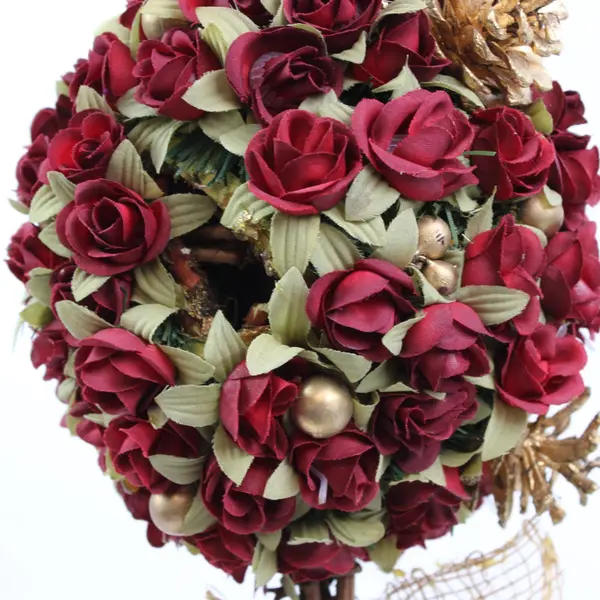 Artificial Rose Topiary Burgundy Cream Burlap Wrapped Pot Decor