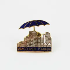 Vancouver Canada Skyline With Blue Umbrella Gold Tone Souvenir Lapel Pin 