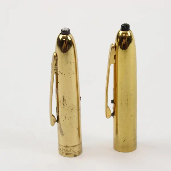 Lot of 2 Vintage Gold-Tone Fountain Pen Caps, One Marlowe, Parts Repair