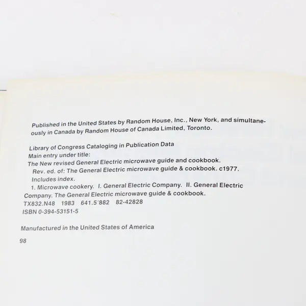 General Electric New Revised Microwave Guide & Cookbook Recipes Charts