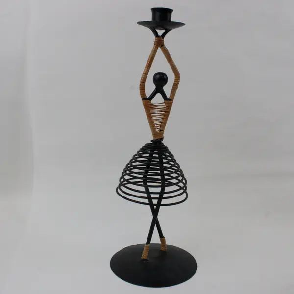 Set of 3 Black Wrought Iron Rattan Sculptural Candle Holders MCM