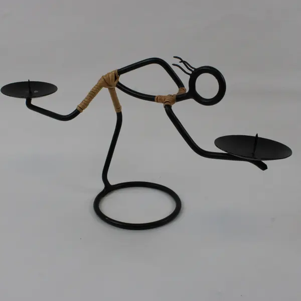 Set of 3 Black Wrought Iron Rattan Sculptural Candle Holders MCM