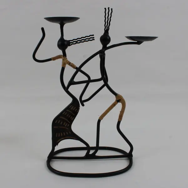 Set of 3 Black Wrought Iron Rattan Sculptural Candle Holders MCM