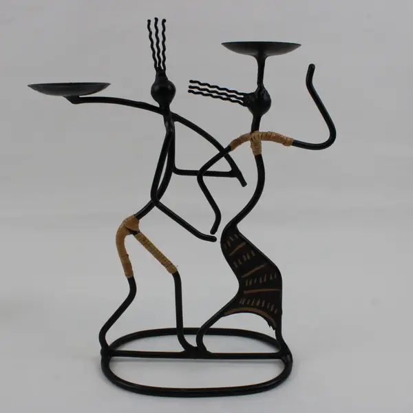 Set of 3 Black Wrought Iron Rattan Sculptural Candle Holders MCM