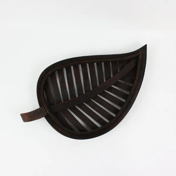 Leaf Shaped Slotted Bowl Tray Black Decorative Serving Dish