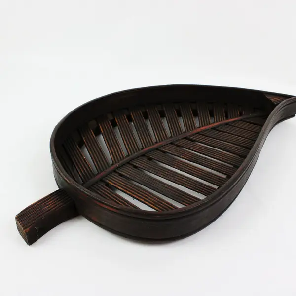 Leaf Shaped Slotted Bowl Tray Black Decorative Serving Dish